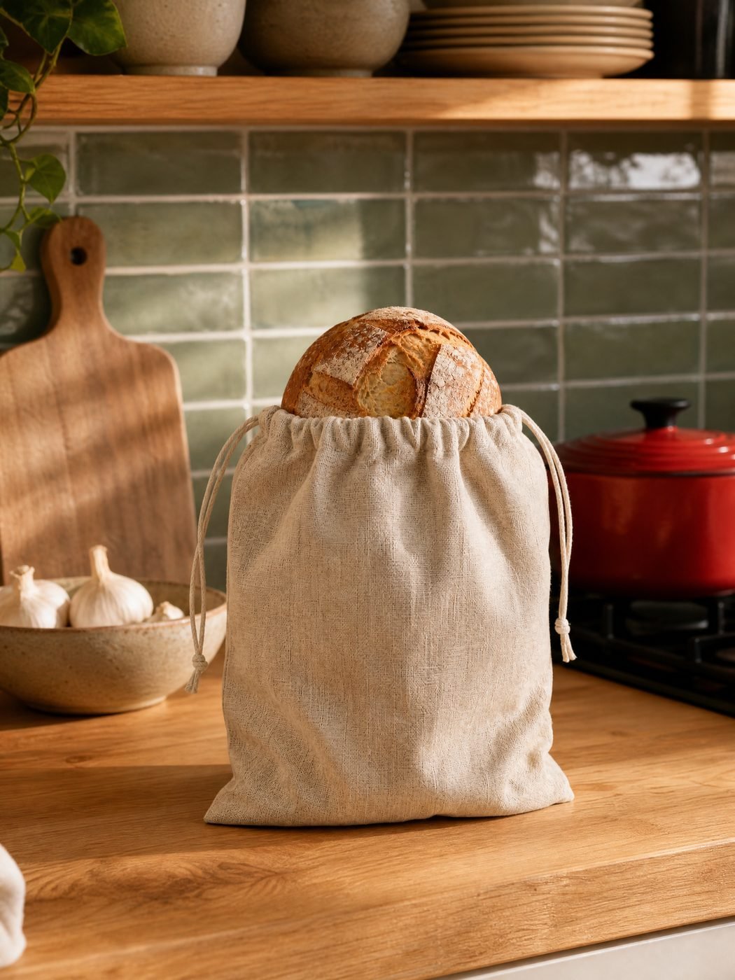 Linen-Blend Bread Bag in a kitchen