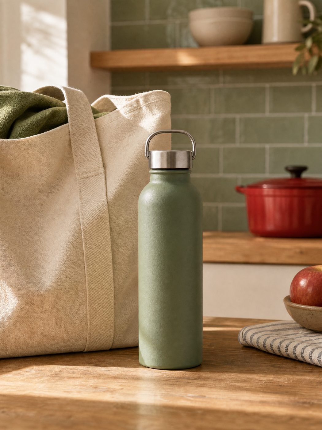 Double-Wall Stainless Steel Bottle 500 ml in a kitchen