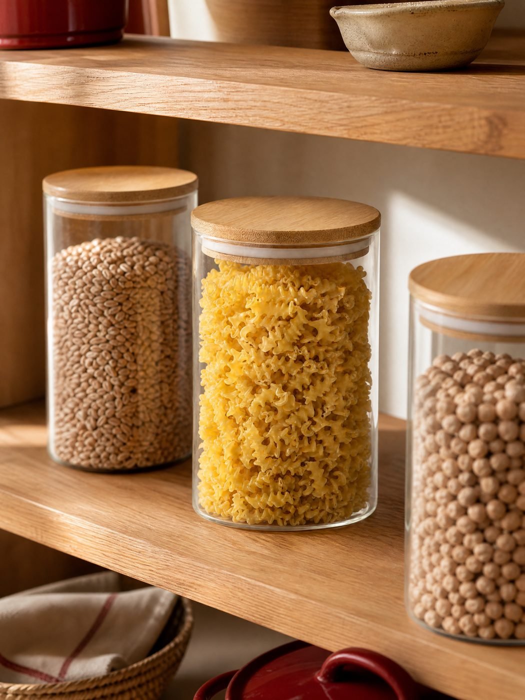 Glass Storage Jar with Bamboo Lid in a kitchen