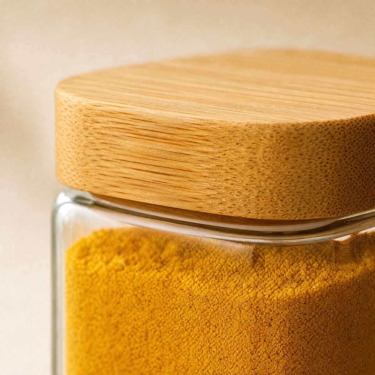 Glass Spice Jars with Bamboo Lids, Set of 6 - close-up