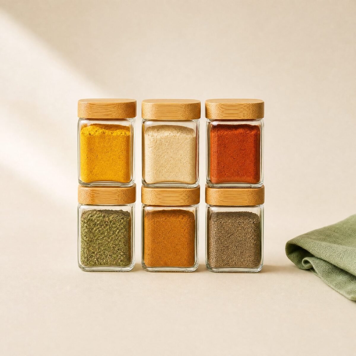 Glass Spice Jars with Bamboo Lids, Set of 6