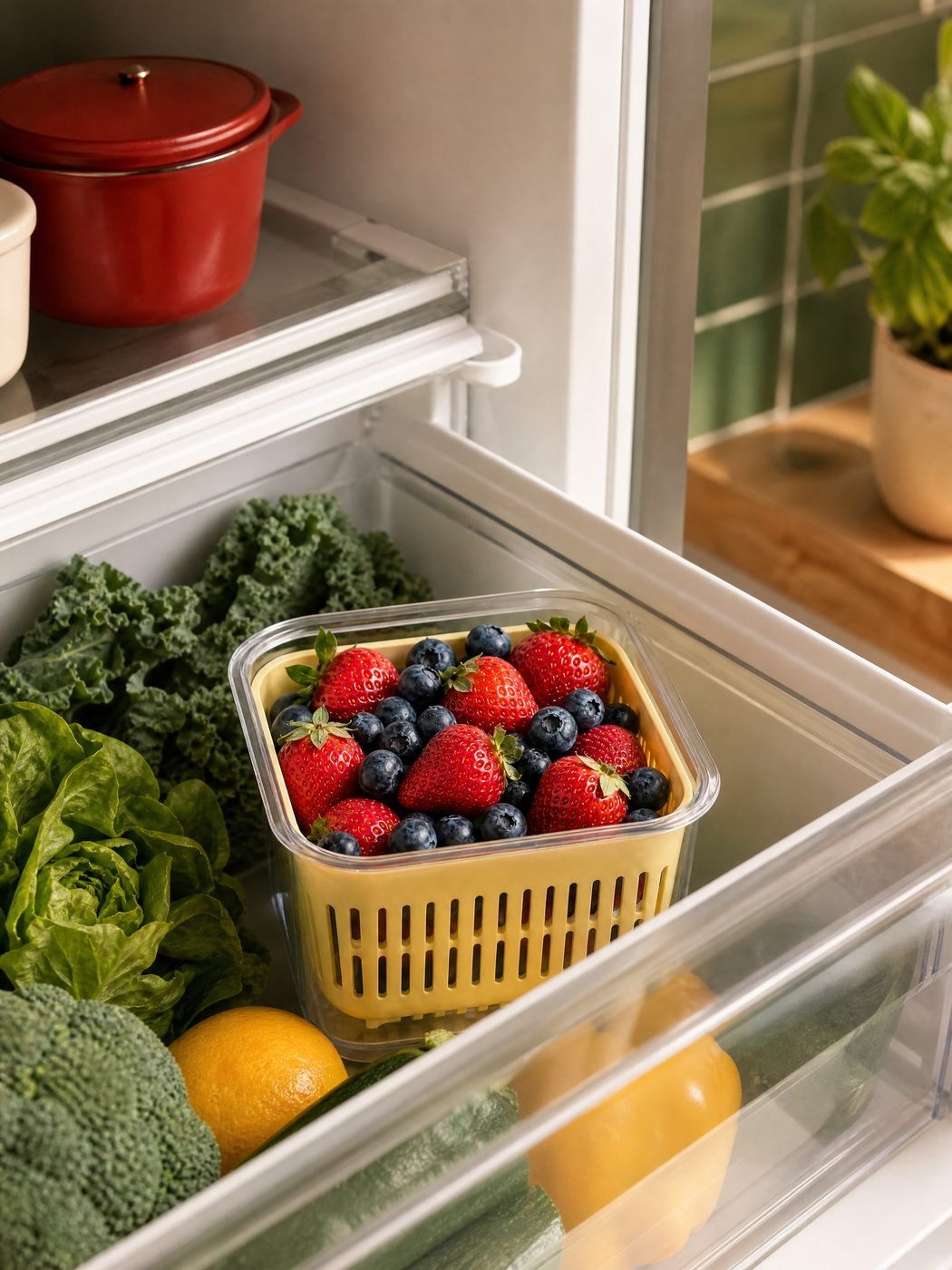 Berry Keeper with Colander Insert 1 L in a kitchen
