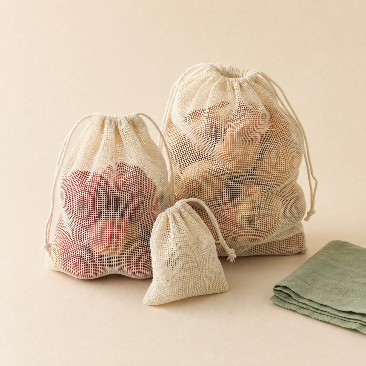 Cotton Mesh Produce Bags, Set of 3